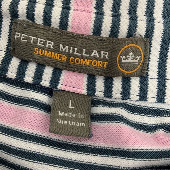 Peter Millar‎ Summer Comfort Men's Large Striped Short Sleeve Golf Polo Flaw - Picture 10 of 14